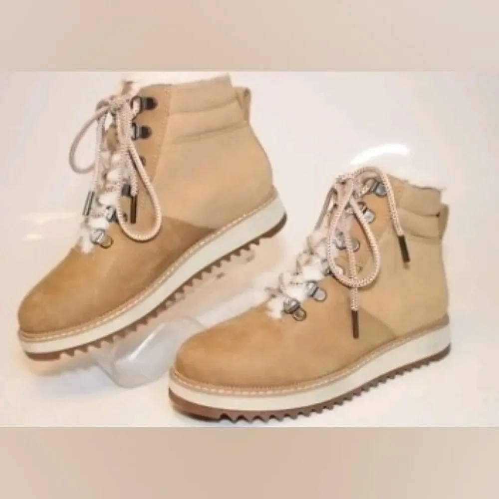 NEW TOMS Mojave Doe Nubuck Fur Lace Up Waterproof Lace-Up Tan Ankle Boots 6